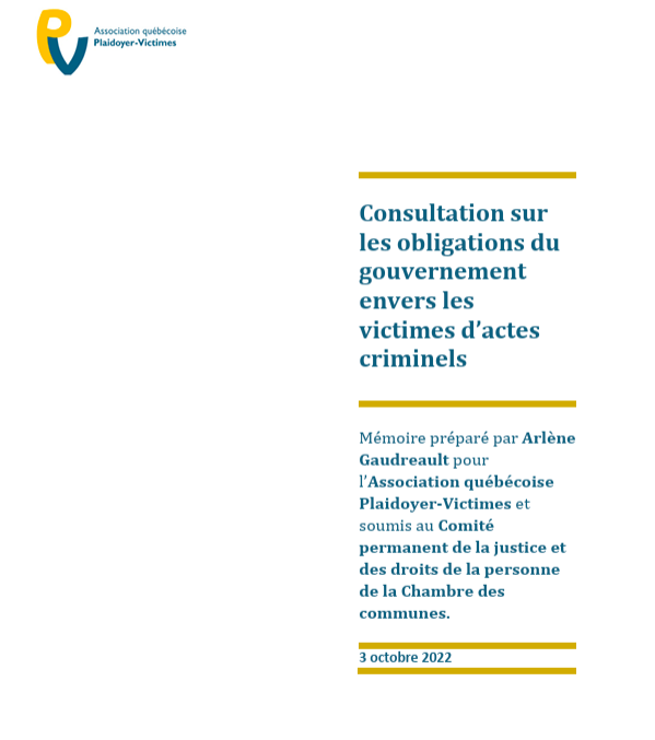 Consultation sur les obligations du gouvernement envers les victimes d’actes criminels